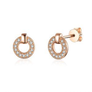 Real Diamond Round Dainty Stud Earrings Rose Gold